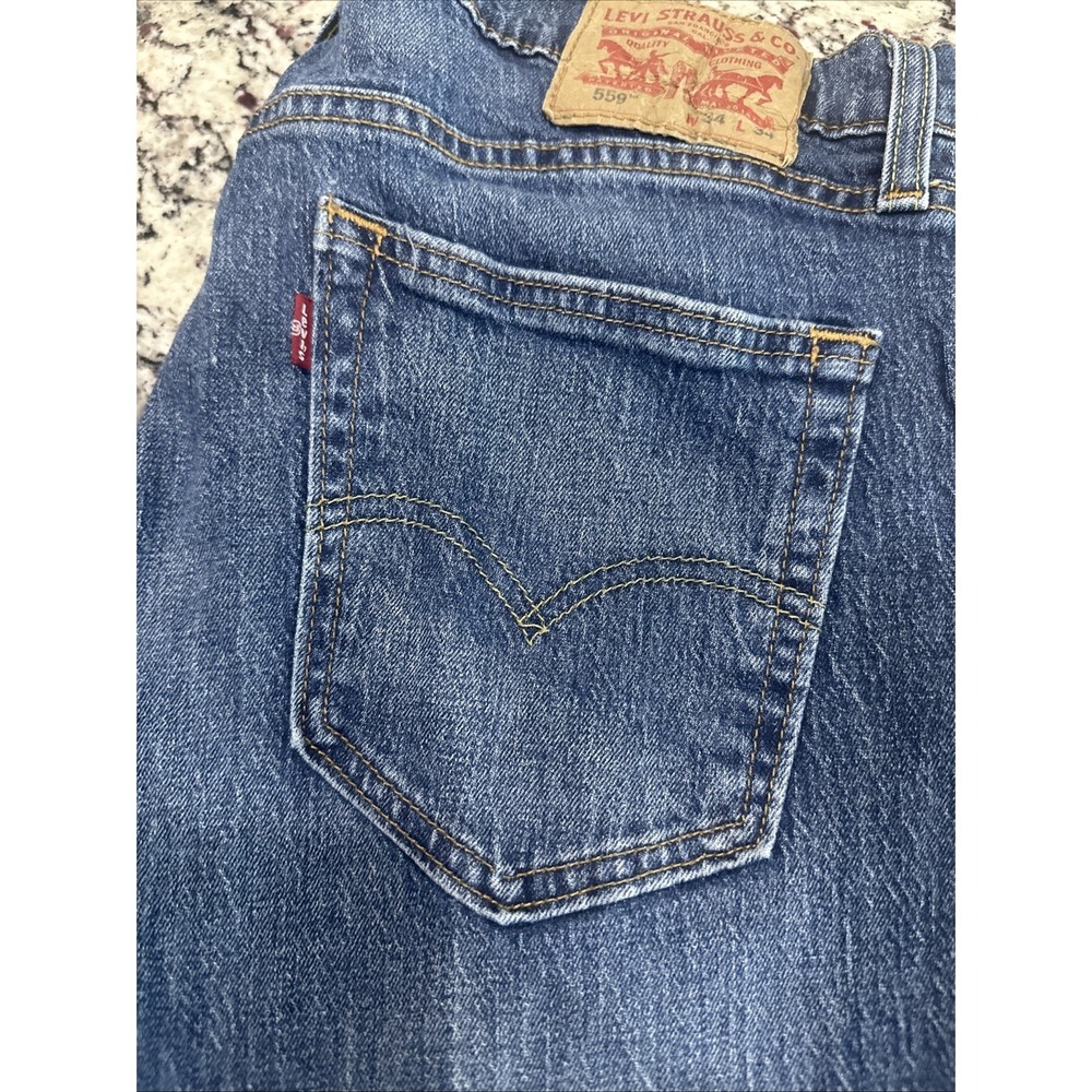 Levis 559 Jeans Mens 34x34 Blue Relaxed Straight Dark Wash Denim Pants - Picture 2 of 9